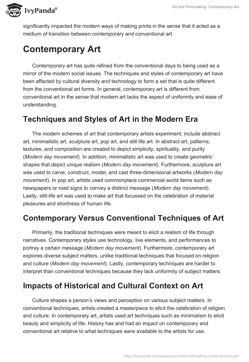 Art and Printmaking. Contemporary Art. Page 4