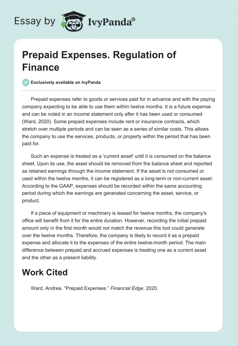 Prepaid Expenses. Regulation of Finance. Page 1