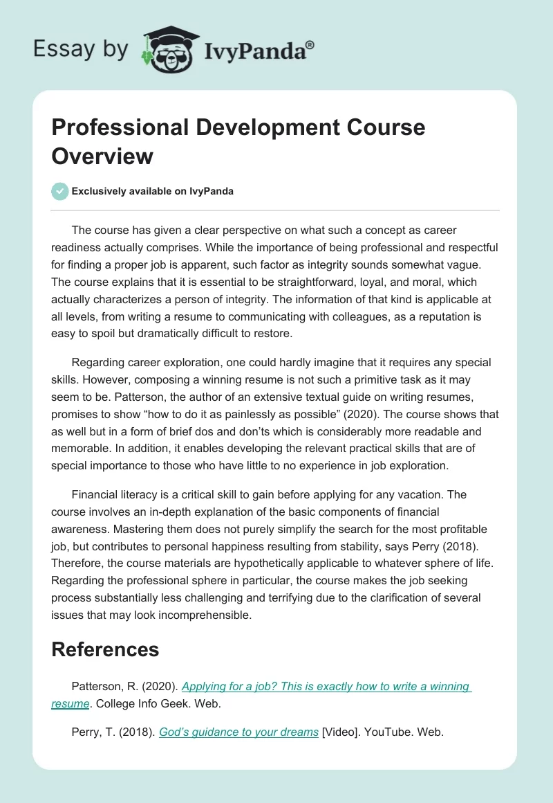 Professional Development Course Overview. Page 1