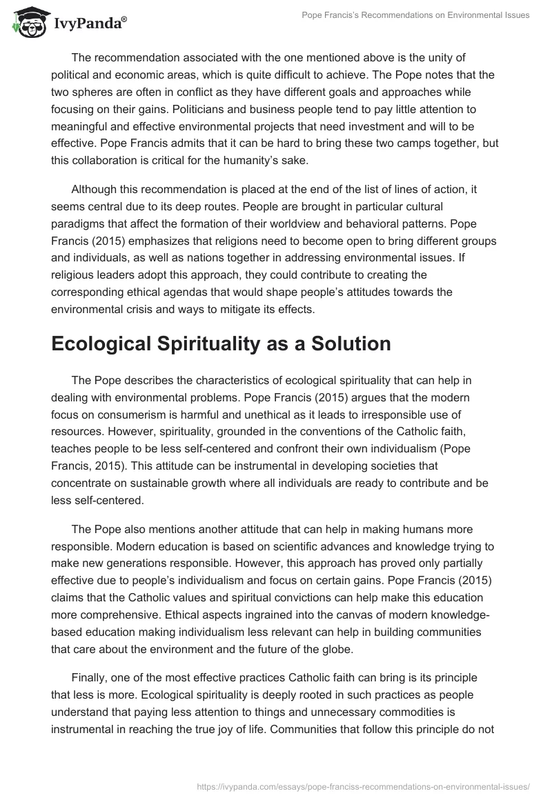 Pope Francis’s Recommendations on Environmental Issues. Page 2