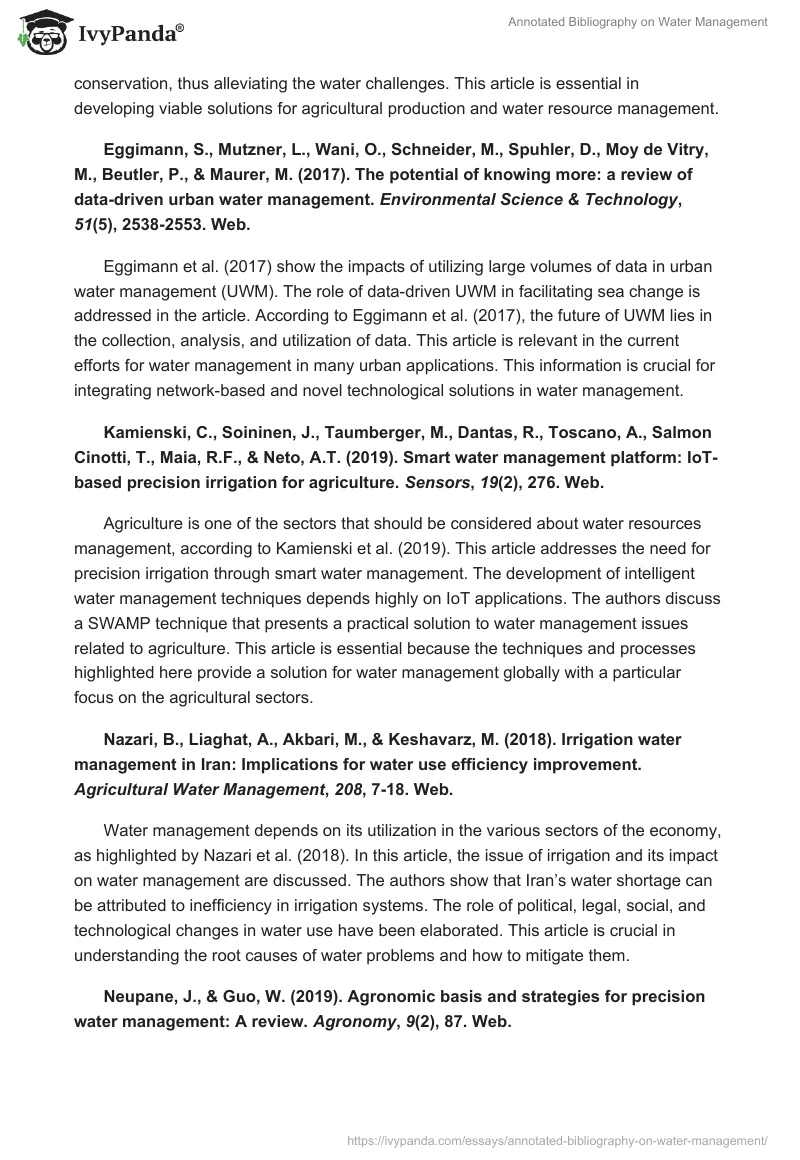 Annotated Bibliography on Water Management. Page 2