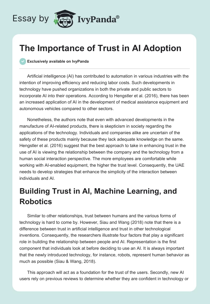 The Importance of Trust in AI Adoption. Page 1
