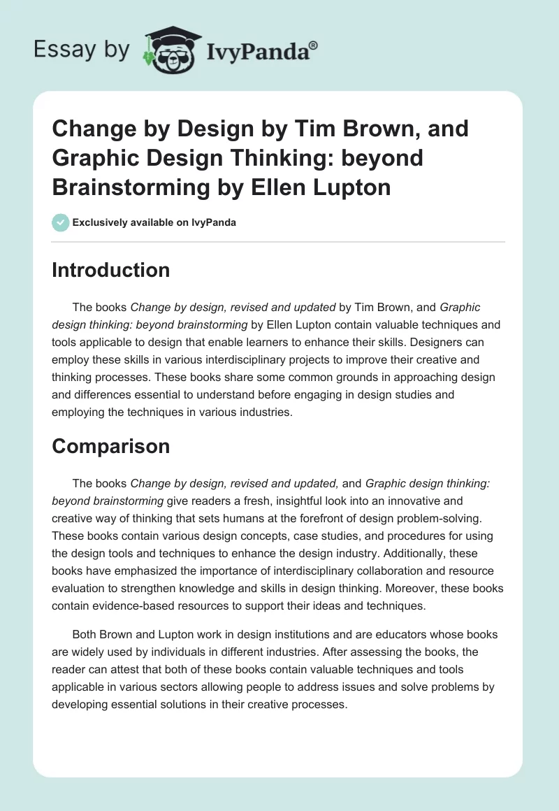 Change by Design by Tim Brown, and Graphic Design Thinking: beyond Brainstorming by Ellen Lupton. Page 1