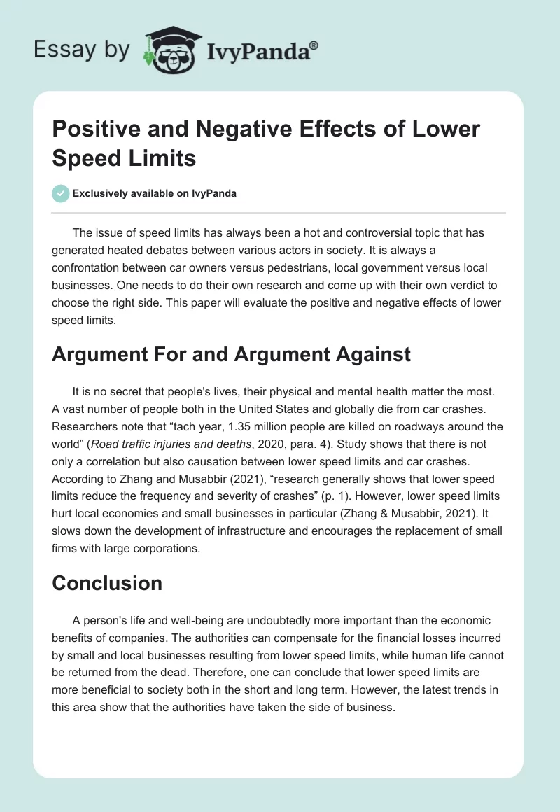 Positive and Negative Effects of Lower Speed Limits. Page 1