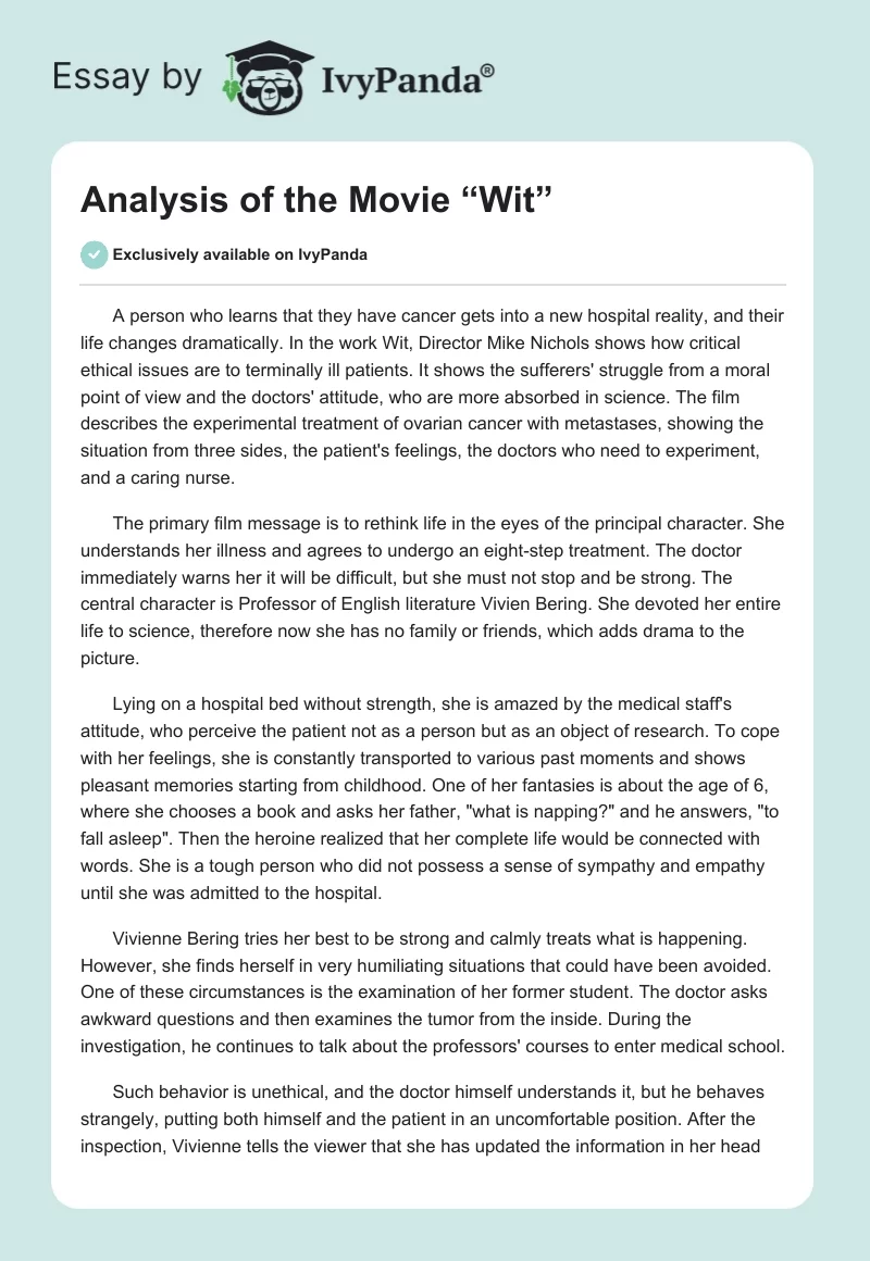 Analysis of the Movie “Wit”. Page 1