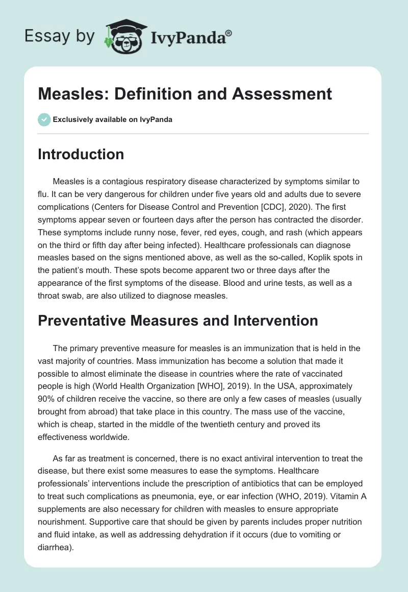 Measles: Definition and Assessment. Page 1