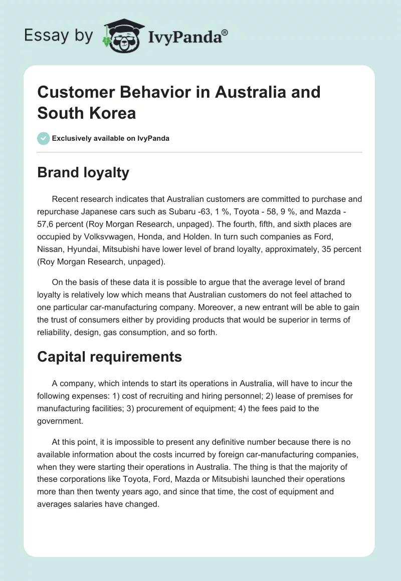 Customer Behavior in Australia and South Korea. Page 1