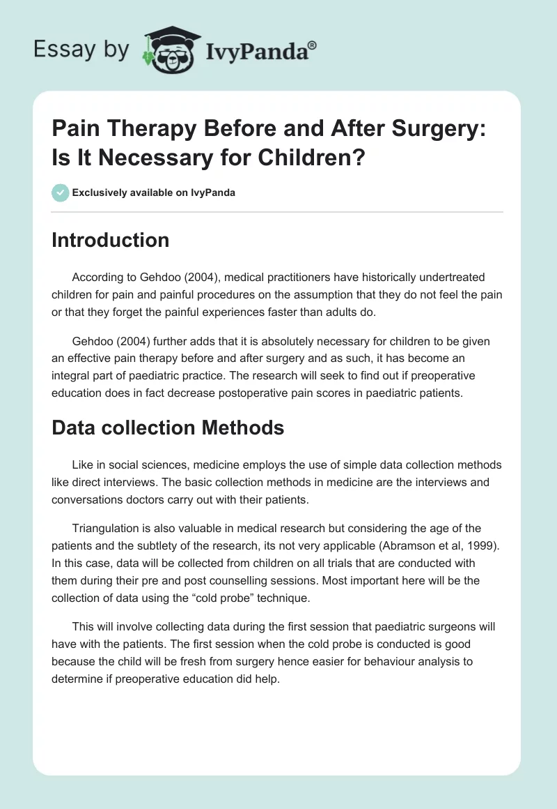 Pain Therapy Before and After Surgery: Is It Necessary for Children?. Page 1