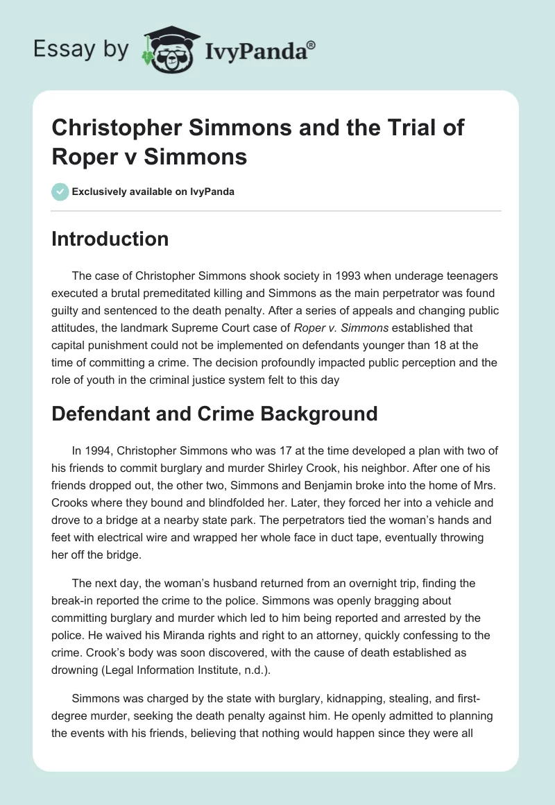 Christopher Simmons and the Trial of Roper v Simmons. Page 1