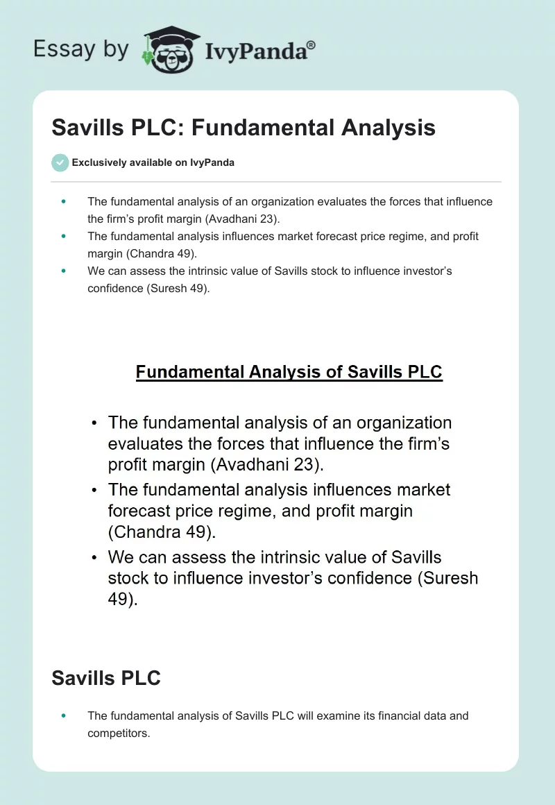 Savills PLC: Fundamental Analysis. Page 1