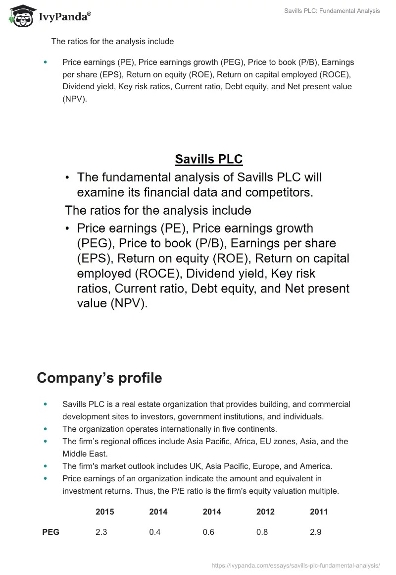 Savills PLC: Fundamental Analysis. Page 2