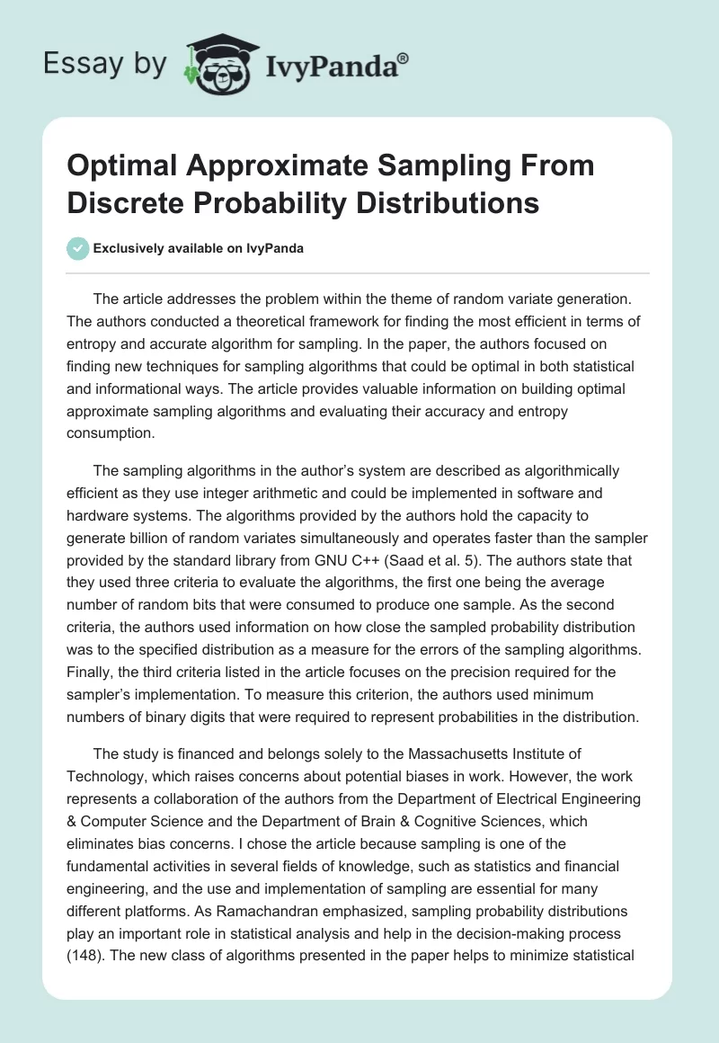 Optimal Approximate Sampling From Discrete Probability Distributions. Page 1