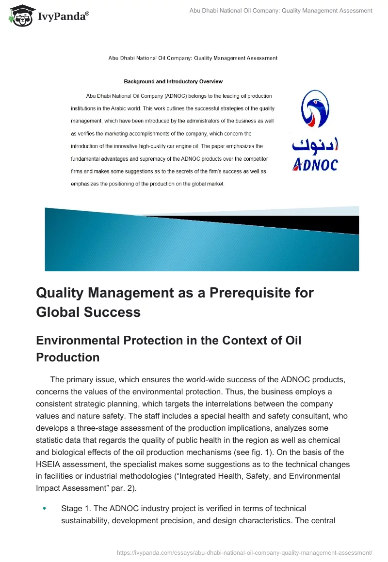 Abu Dhabi National Oil Company: Quality Management Assessment. Page 2