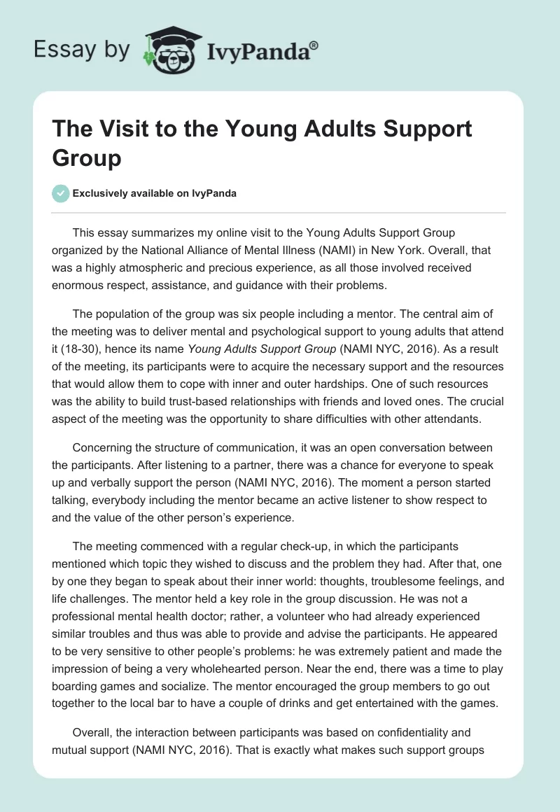 The Visit to the Young Adults Support Group. Page 1
