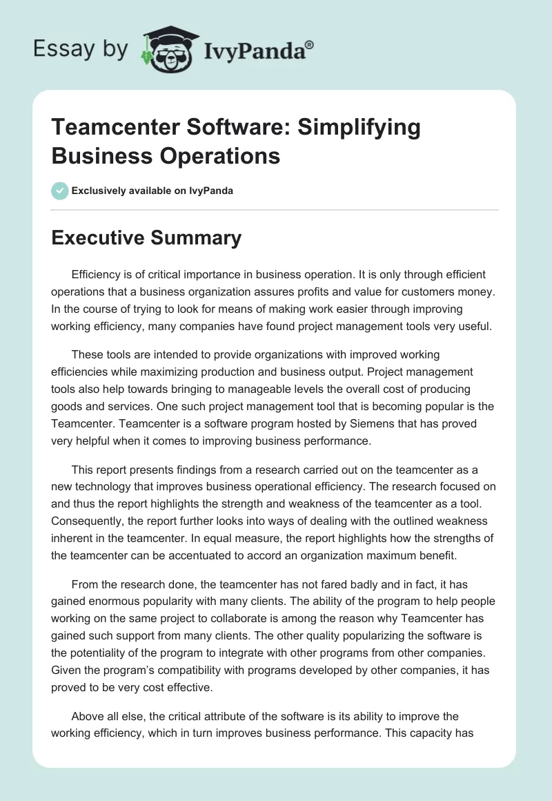Teamcenter Software: Simplifying Business Operations. Page 1