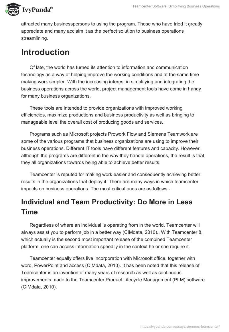 Teamcenter Software: Simplifying Business Operations. Page 2