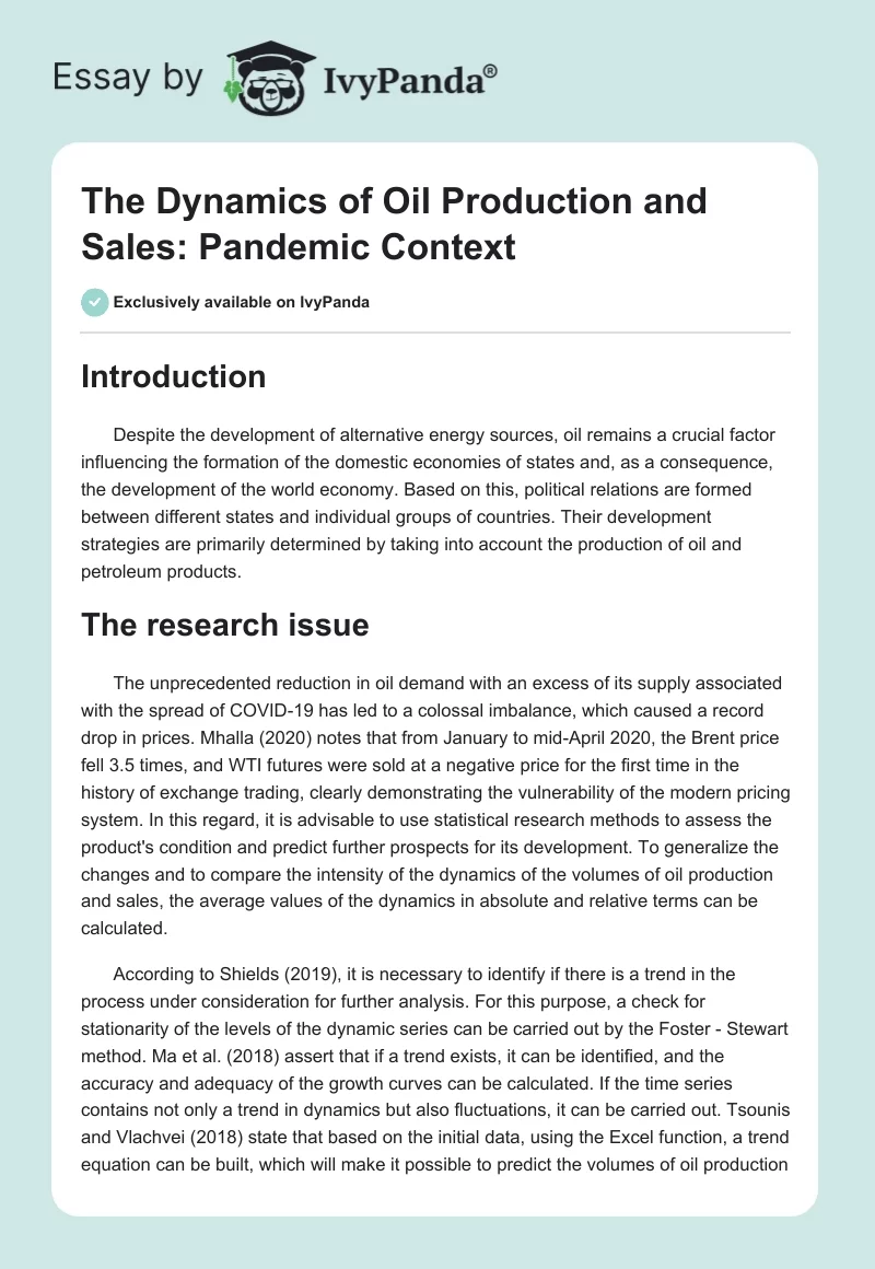 The Dynamics of Oil Production and Sales: Pandemic Context. Page 1