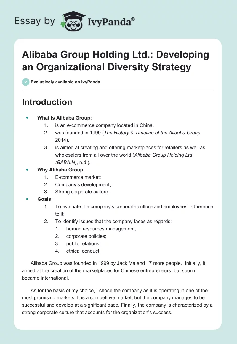 Alibaba Group Holding Ltd.: Developing an Organizational Diversity Strategy. Page 1