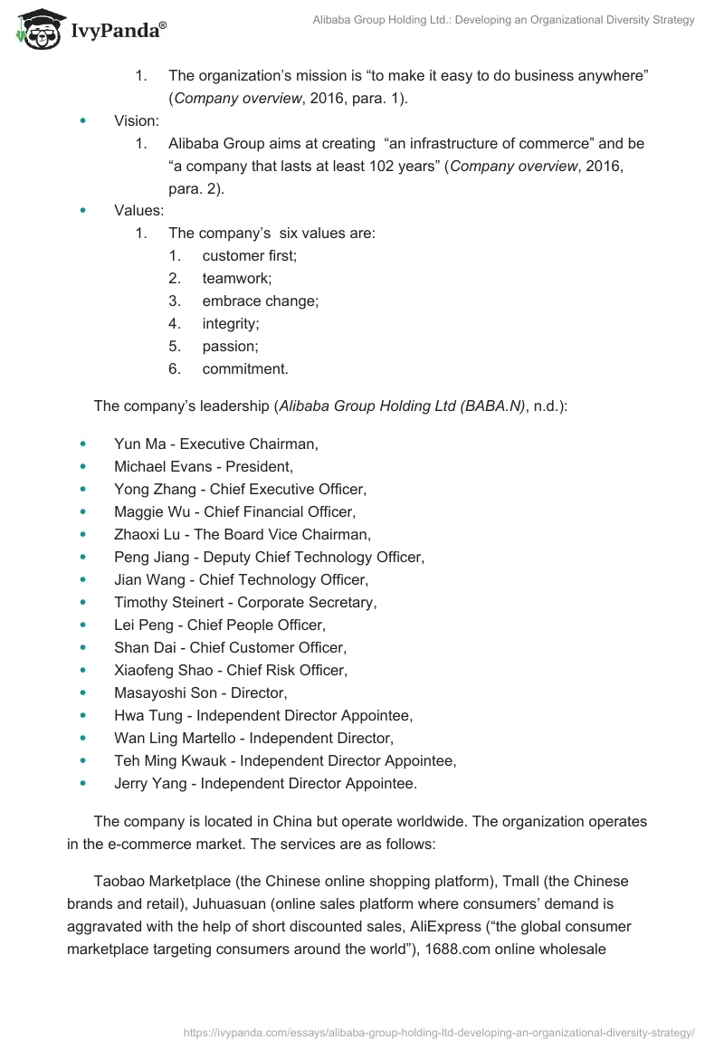 Alibaba Group Holding Ltd.: Developing an Organizational Diversity Strategy. Page 3