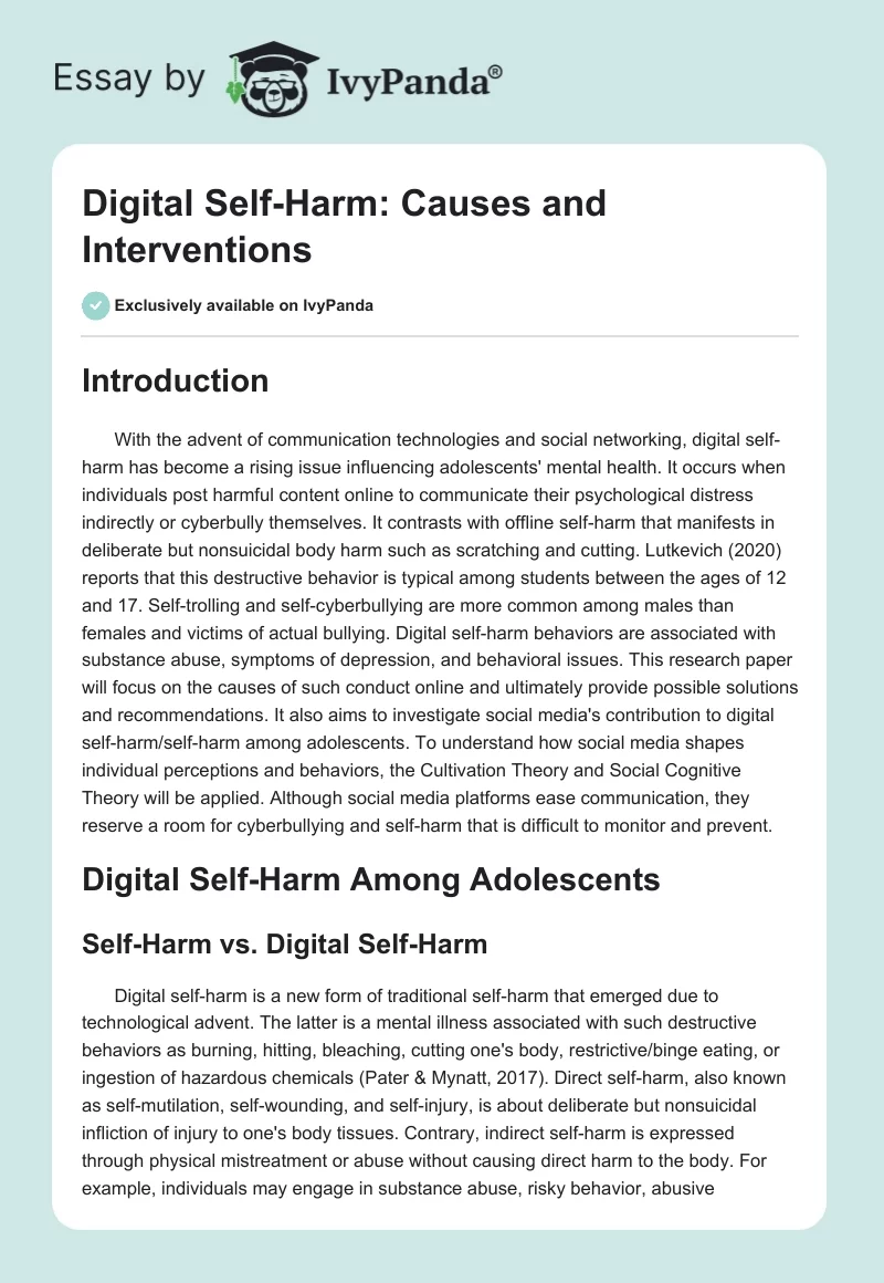 Digital Self-Harm: Causes and Interventions. Page 1