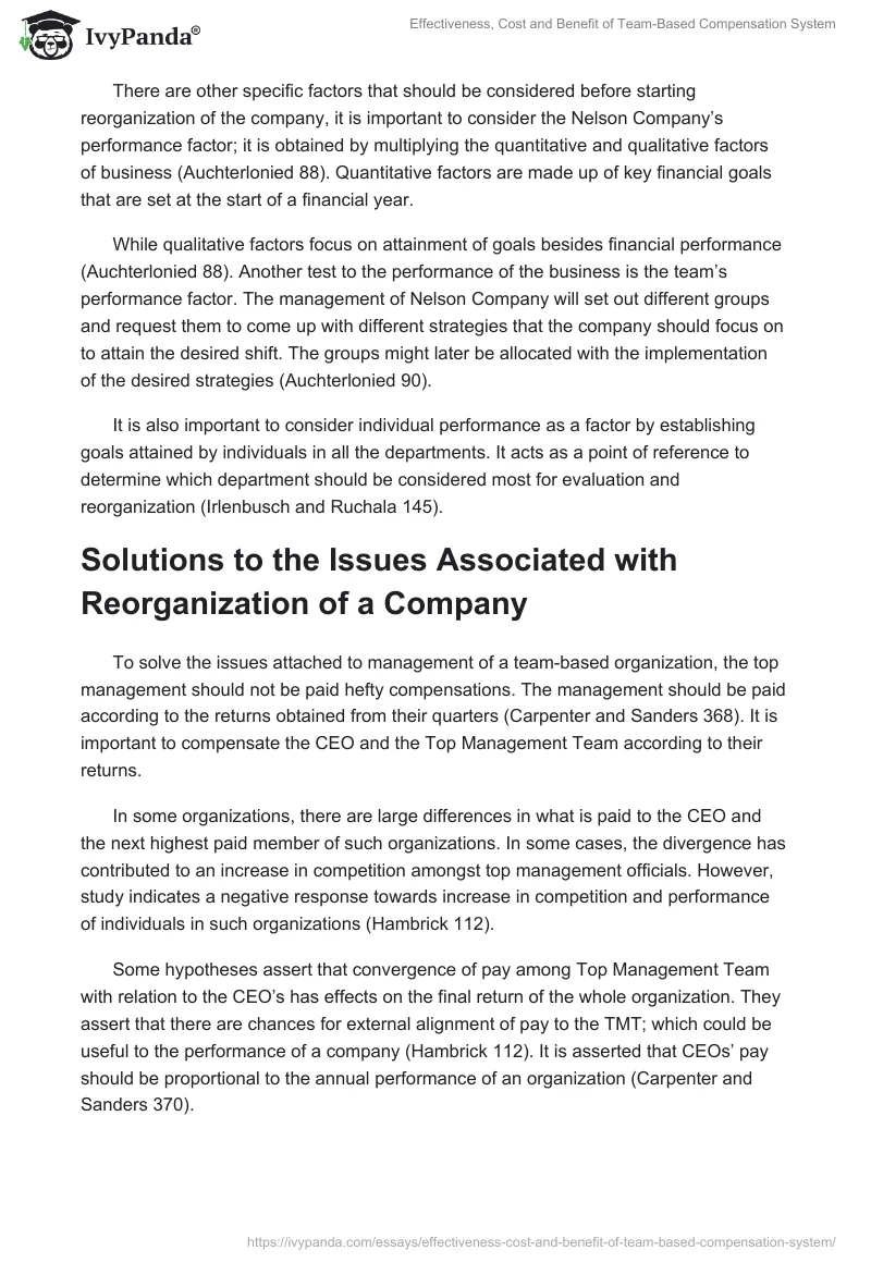Effectiveness, Cost and Benefit of Team-Based Compensation System. Page 4