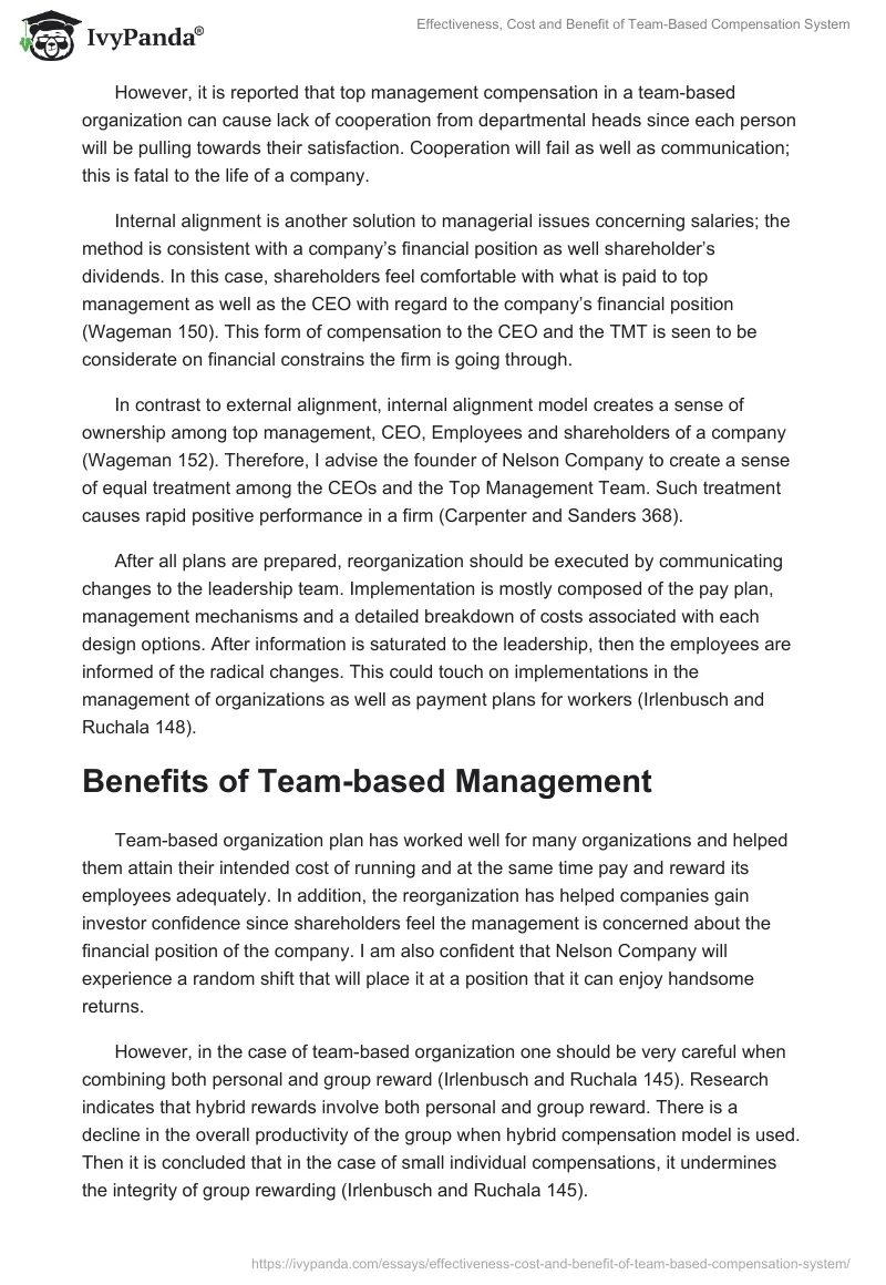 Effectiveness, Cost and Benefit of Team-Based Compensation System. Page 5