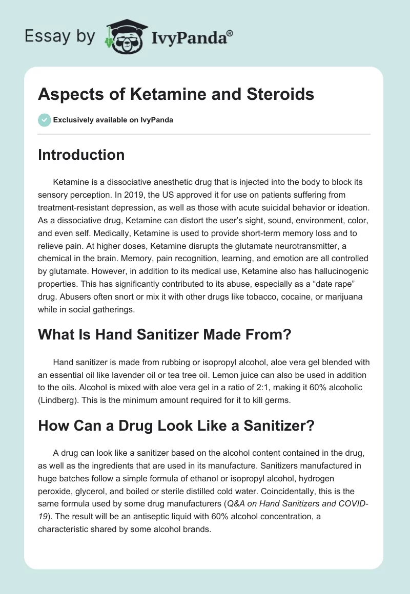 Aspects of Ketamine and Steroids. Page 1