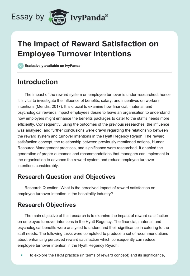 The Impact of Reward Satisfaction on Employee Turnover Intentions. Page 1