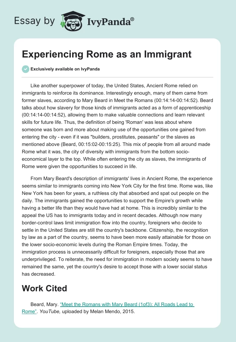 Experiencing Rome as an Immigrant. Page 1