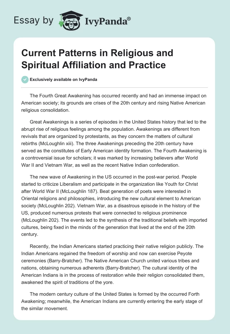 Current Patterns in Religious and Spiritual Affiliation and Practice. Page 1
