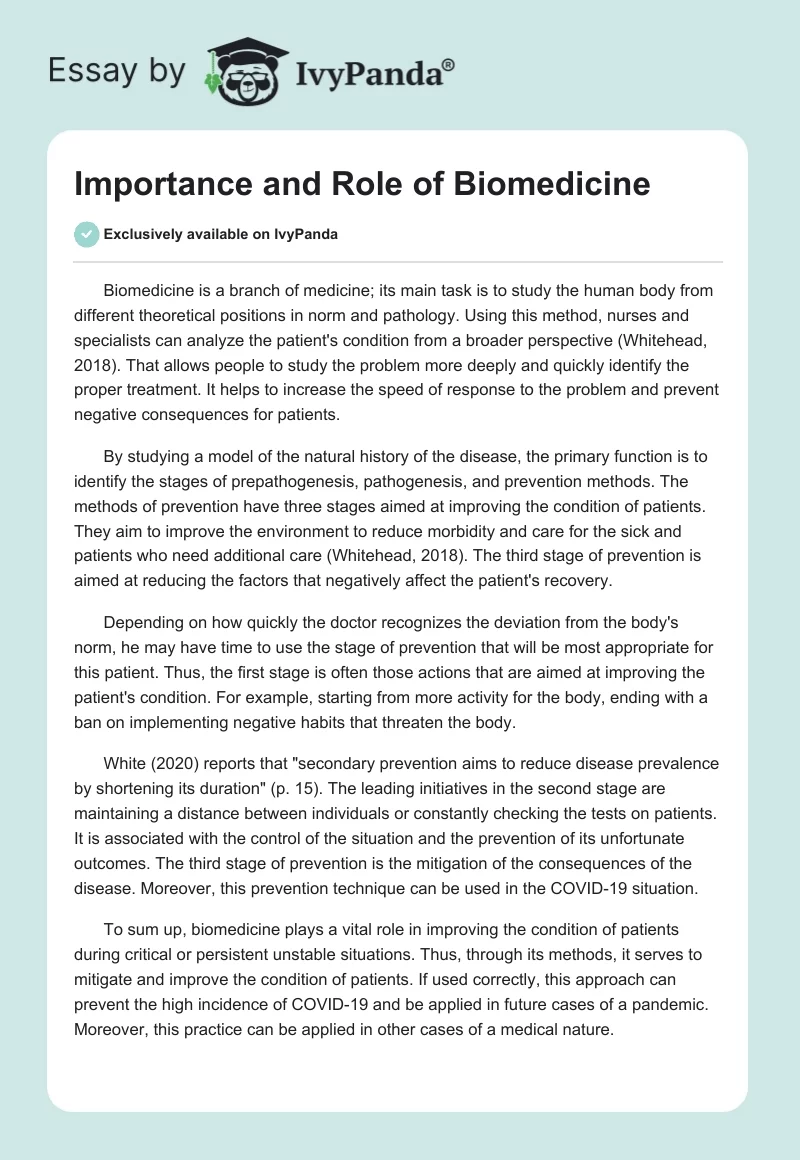 Importance and Role of Biomedicine. Page 1