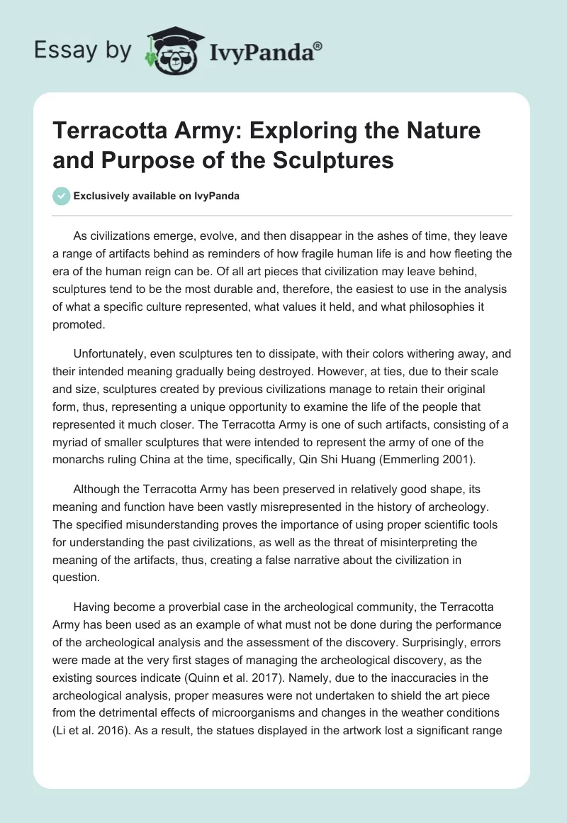 Terracotta Army: Exploring the Nature and Purpose of the Sculptures. Page 1