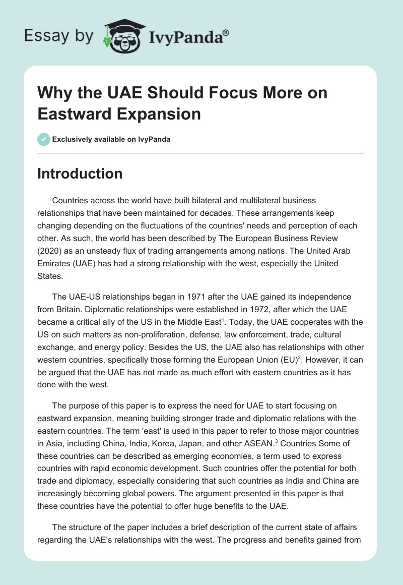 Why the UAE Should Focus More on Eastward Expansion. Page 1
