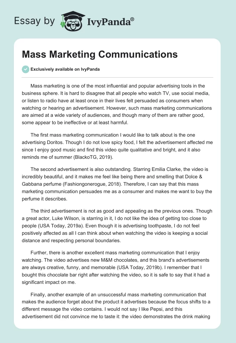 Mass Marketing Communications. Page 1