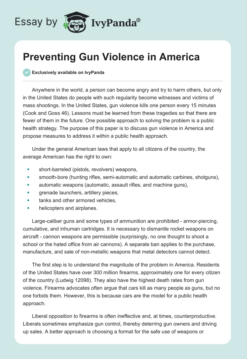 Preventing Gun Violence in America. Page 1