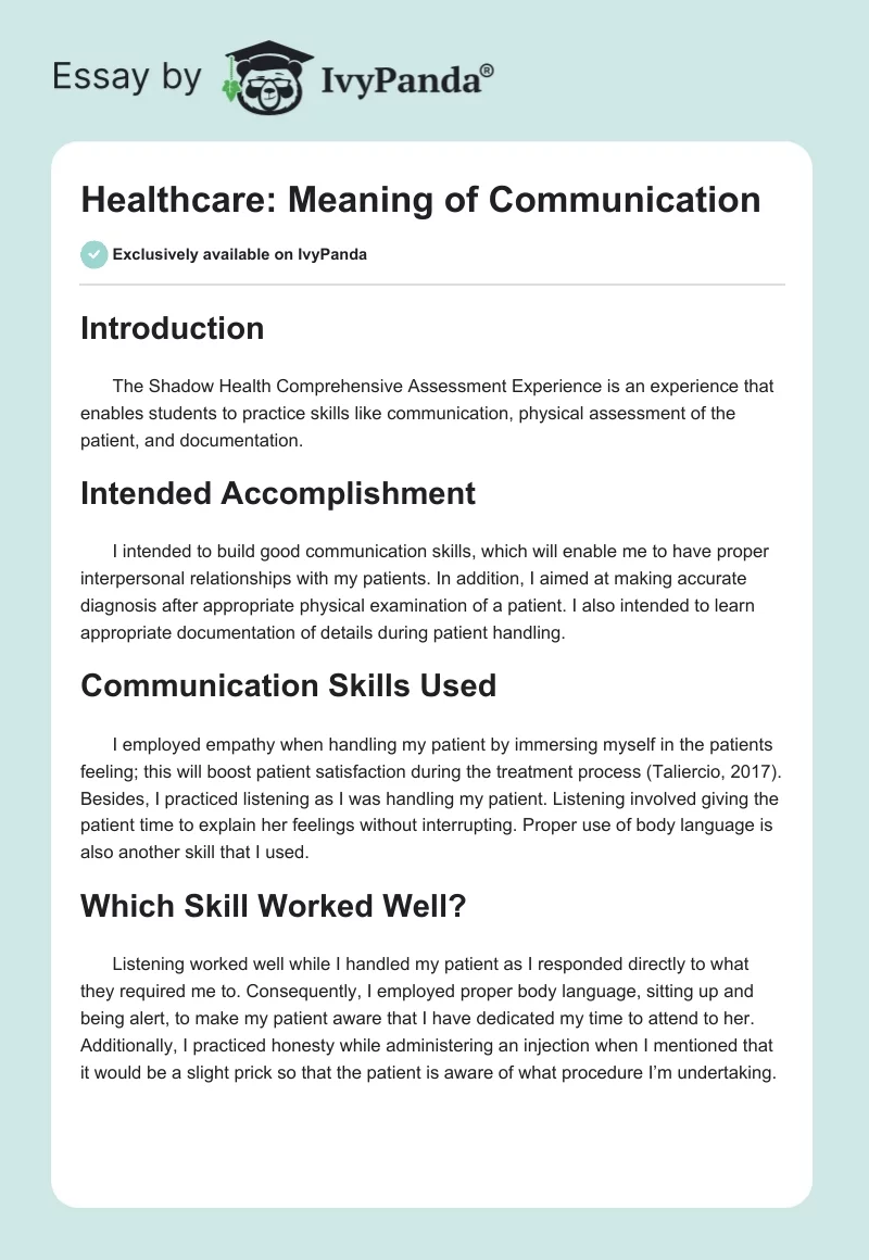 Healthcare: Meaning of Communication. Page 1