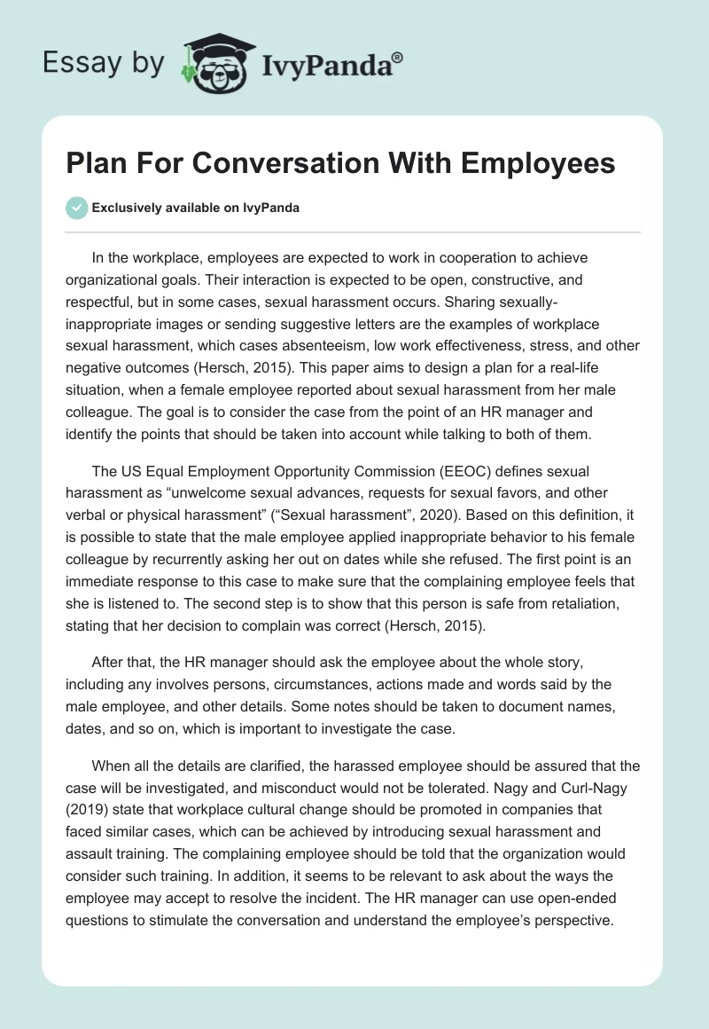 Plan For Conversation With Employees. Page 1