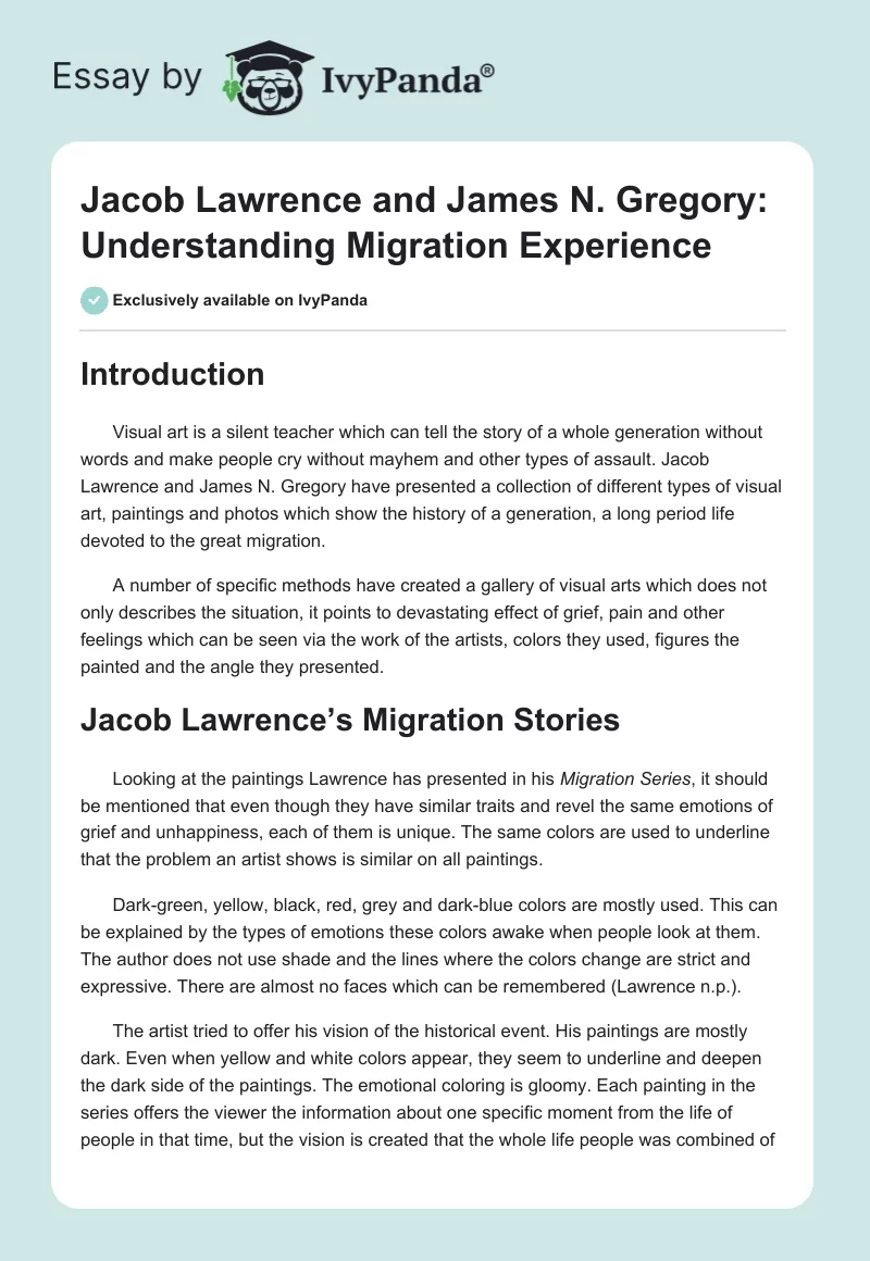 Jacob Lawrence and James N. Gregory: Understanding Migration Experience. Page 1