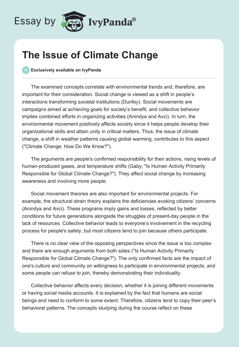 The Issue of Climate Change. Page 1