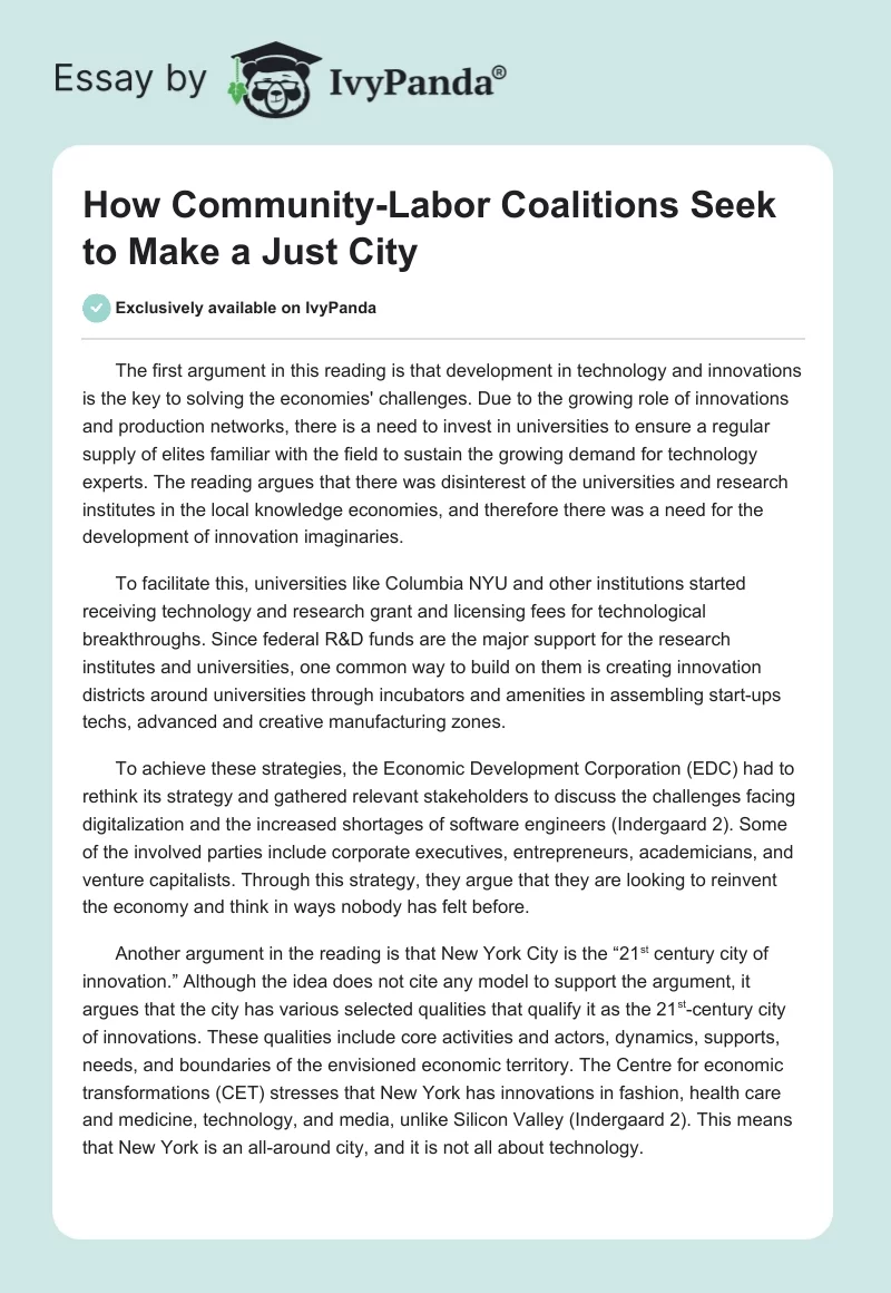 How Community-Labor Coalitions Seek to Make a Just City. Page 1