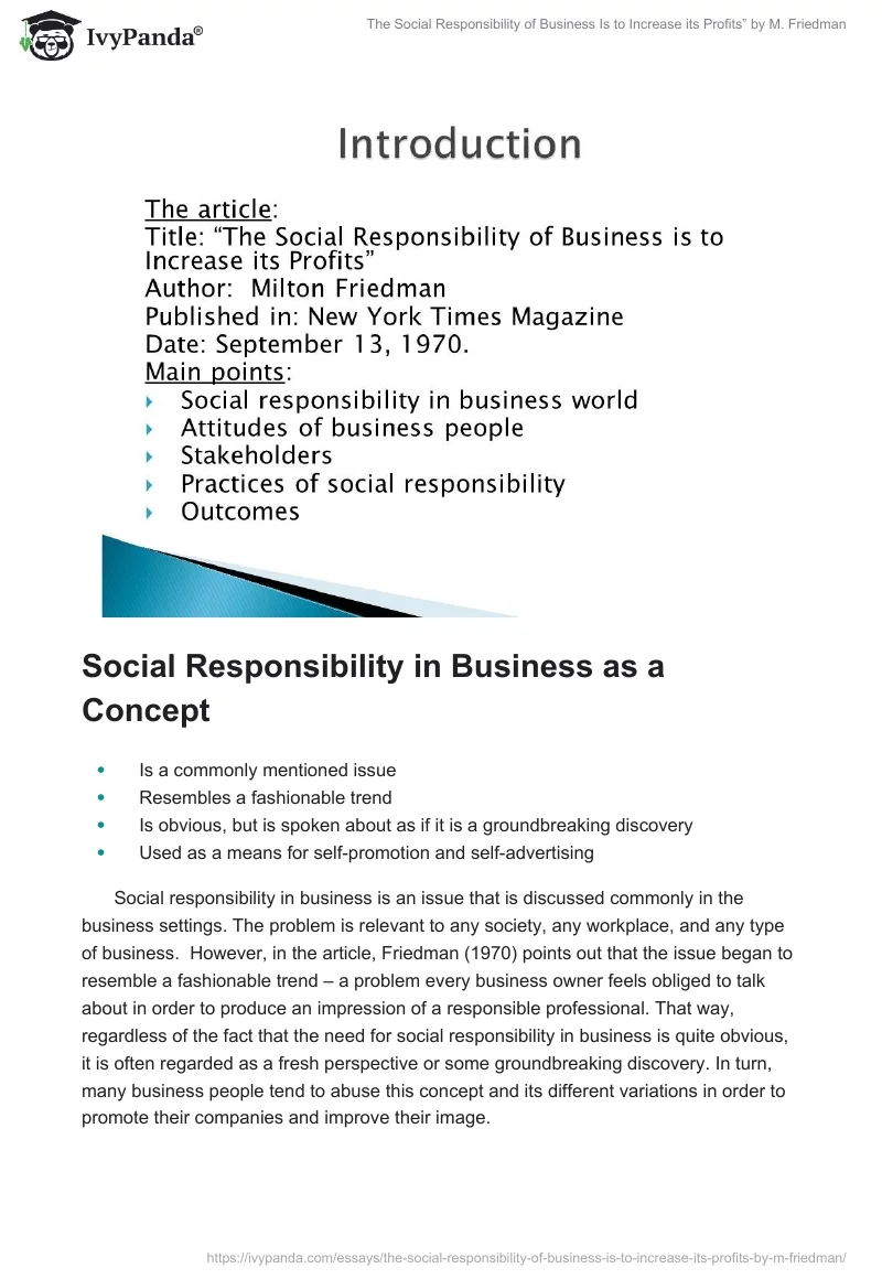 "The Social Responsibility of Business Is to Increase its Profits” by M. Friedman. Page 2