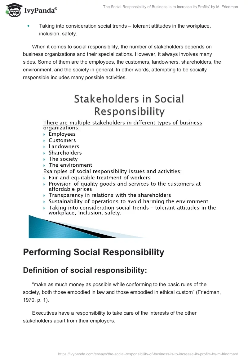 "The Social Responsibility of Business Is to Increase its Profits” by M. Friedman. Page 4