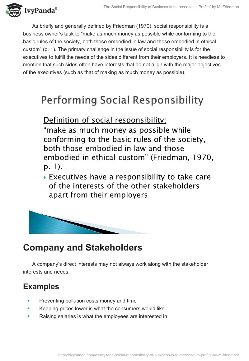 "The Social Responsibility of Business Is to Increase its Profits” by M. Friedman. Page 5