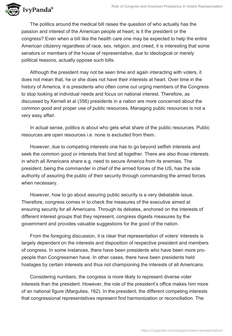 Role of Congress and American Presidency in Voters Representation. Page 3