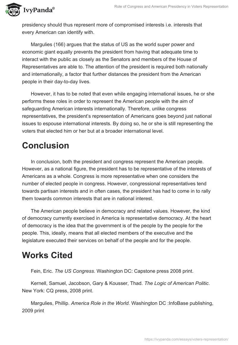 Role of Congress and American Presidency in Voters Representation. Page 4