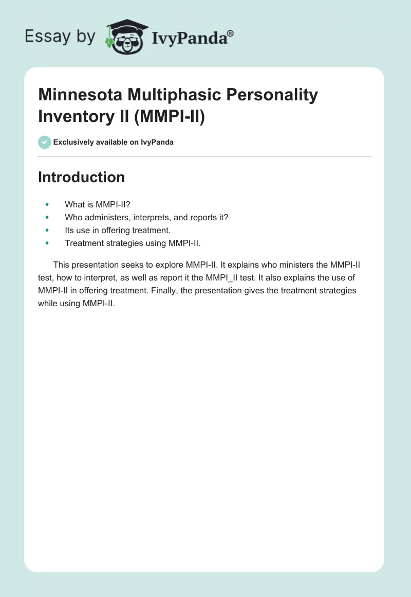 Minnesota Multiphasic Personality Inventory II (MMPI-II). Page 1