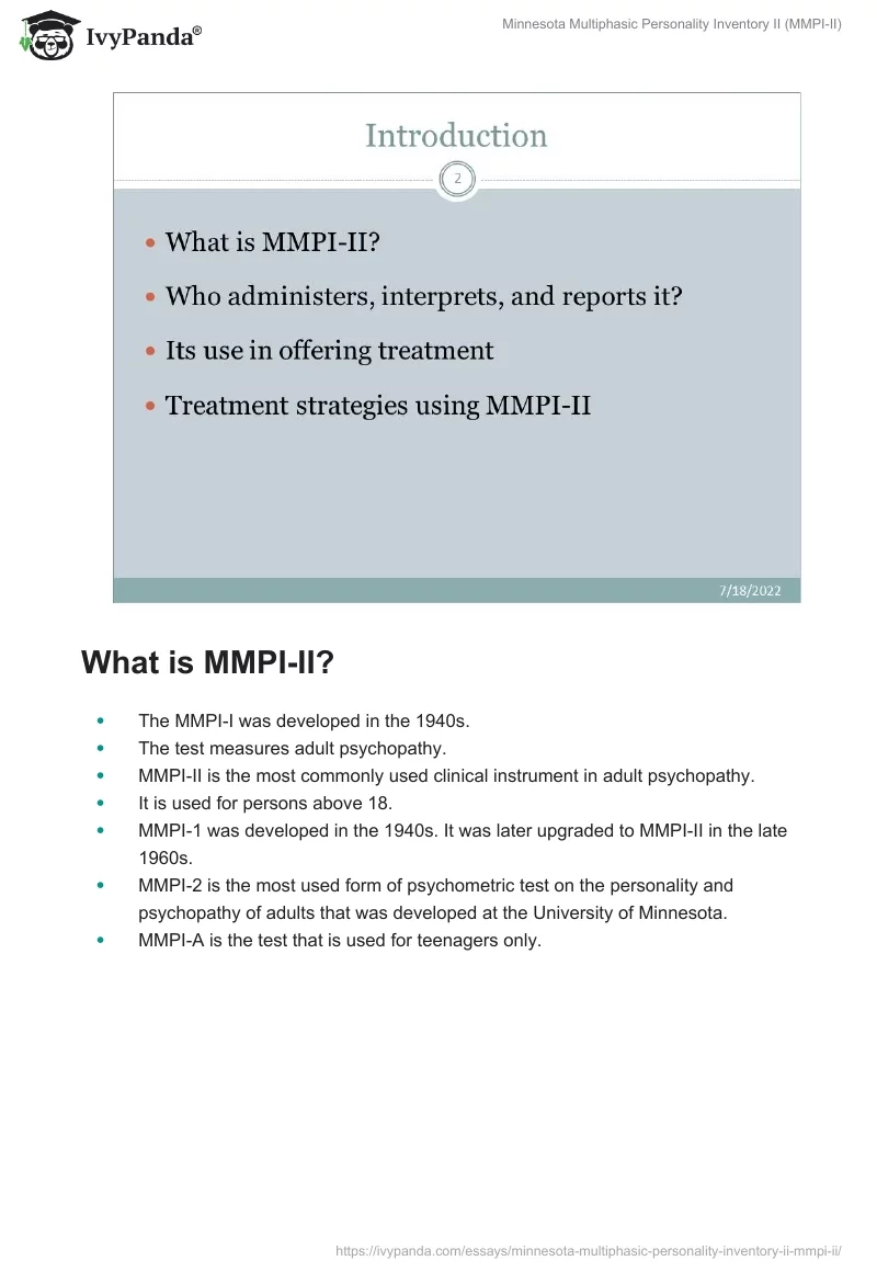 Minnesota Multiphasic Personality Inventory II (MMPI-II). Page 2