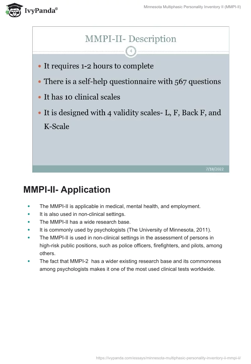 Minnesota Multiphasic Personality Inventory II (MMPI-II). Page 4