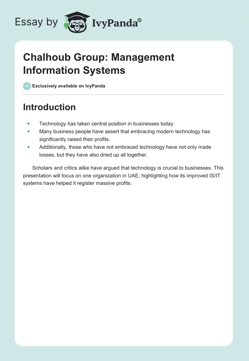 Chalhoub Group: Management Information Systems. Page 1
