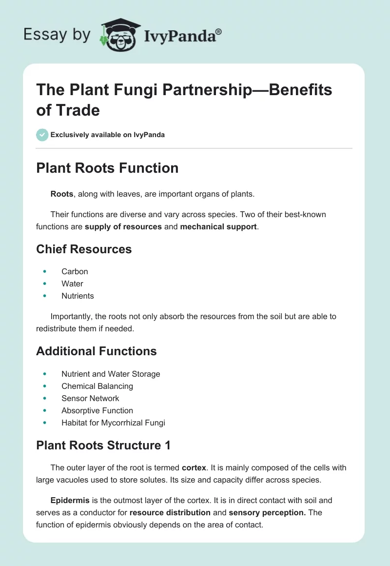 The Plant Fungi Partnership — Benefits of Trade. Page 1